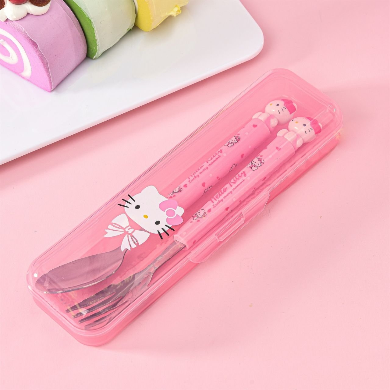 Stainless Steel Kawaii Spoon & Fork Set for Kids | Cutlery Set | 2pcs Set | Assorted Colors & Prints | Plastic Box Packing - Image 7