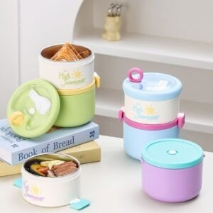 Stainless Steel Two Layer Lunch Box different colors with decorative background