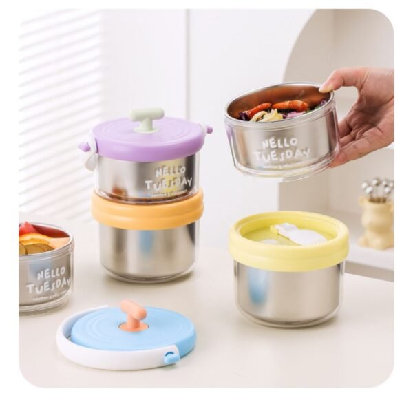 Stainless Steel Lunch Box with Foldable Spoon | Two Layer | Double wall Insulation | Portable & Leakproof | 1280 ML | Assorted Colors | Box Packing - Image 2