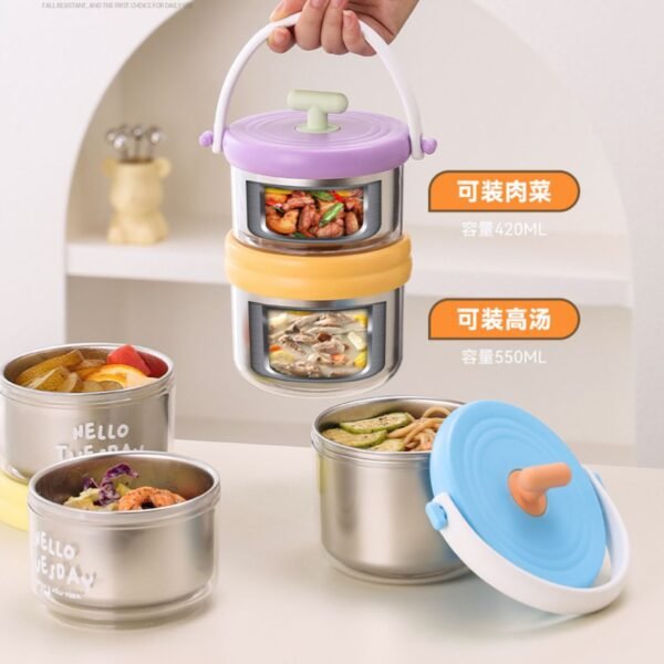 Stainless Steel Lunch Box with Foldable Spoon | Two Layer | Double wall Insulation | Portable & Leakproof | 1280 ML | Assorted Colors | Box Packing - Image 6