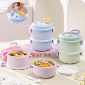 Stainless Steel Leakproof Lunch Box with Different colors with decorative background