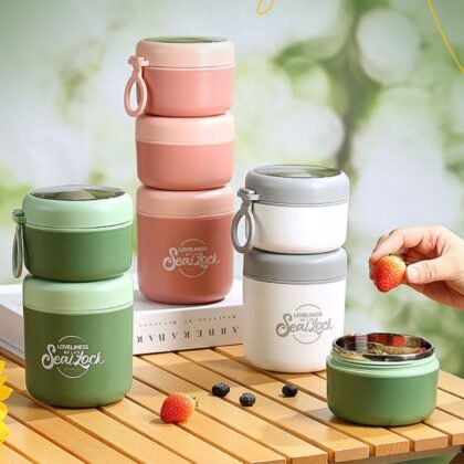 Stainless Steel Lunch Box with Foldable Spoon | Double wall Insulation | Round Shape Portable & Leakproof | 820 ML