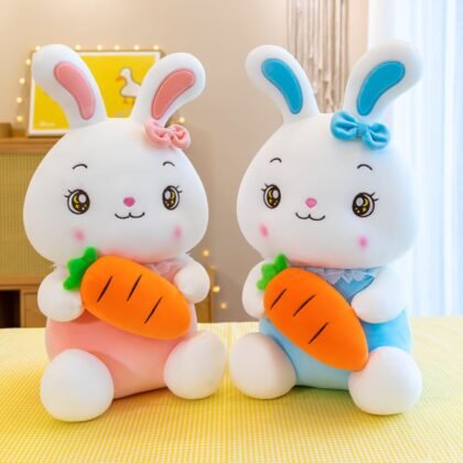 Cute Carrot Rabbit Doll Plush Toy with Big Ear for Kids | Washable Soft Toy | Huggable | Imported Skin | 35 Cm | Assorted Colors | OPP Packing