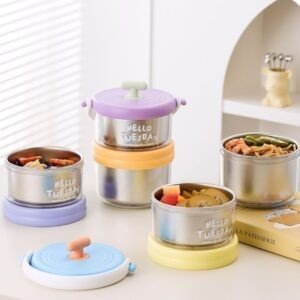 Stainless Steel Lunch Box Two Layer Different Colors with decorative background