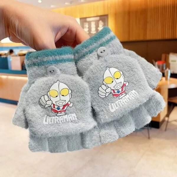 Cute Cartoon Printed Kids Winter Gloves with Mitten Flap | Half Finger Gloves | Wool | Keeps Warm | 11*8 Cm | Assorted colors | OPP Packing - Image 3
