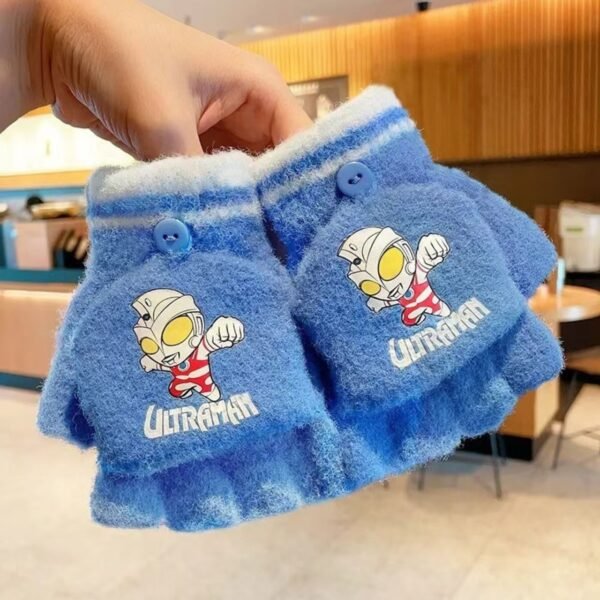Cute Cartoon Printed Kids Winter Gloves with Mitten Flap | Half Finger Gloves | Wool | Keeps Warm | 11*8 Cm | Assorted colors | OPP Packing - Image 2