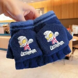 Cute Cartoon Printed Kids Winter Gloves with Mitten Flap | Half Finger Gloves | Wool | Keeps Warm | 11*8 Cm | Assorted colors | OPP Packing