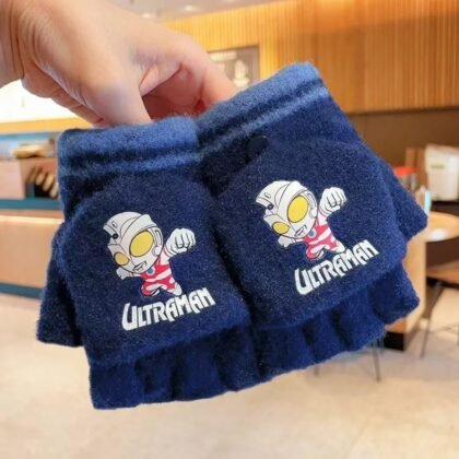 Cute Cartoon Printed Kids Winter Gloves with Mitten Flap | Half Finger Gloves | Wool | Keeps Warm | 11*8 Cm | Assorted colors | OPP Packing