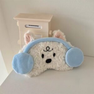 Bear design fluffy sleep mask with gel placed on table