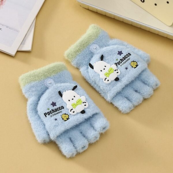 3D Cartoon Print Kawaii Kids Winter Gloves with Mitten Flap | Half Finger Gloves | Wool | Keeps Warm | 13×10 Cm | Assorted colors | OPP Packing - Image 2