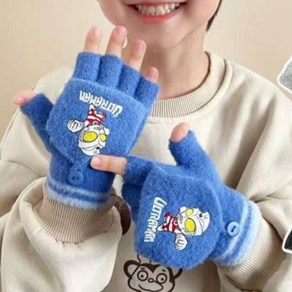 Cute Cartoon Printed Kids Winter Gloves with Mitten Flap | Half Finger Gloves | Wool | Keeps Warm | 11*8 Cm | Assorted colors | OPP Packing - Image 5