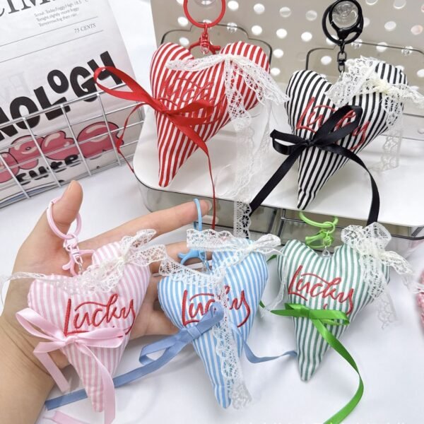 Cute Heart Shape Kawaii Plush Keychain | Backpack Pendent | Plushies | Metal Keyring | 10 Cm | Assorted Colors & Design | OPP Packing - Image 2