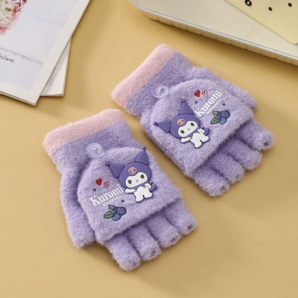 3D Cartoon Print Kawaii Kids Winter Gloves with Mitten Flap | Half Finger Gloves | Wool | Keeps Warm | 13×10 Cm | Assorted colors | OPP Packing - Image 4