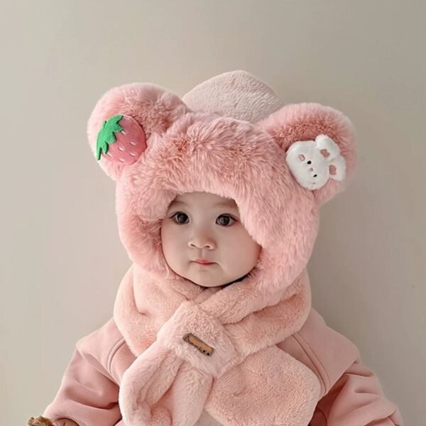 Polyester Cute Winter Hat Scarf Set for Kids | Warm & Windproof | Faux Fur | 85 Cm | Assorted Colors | OPP Packing - Image 3