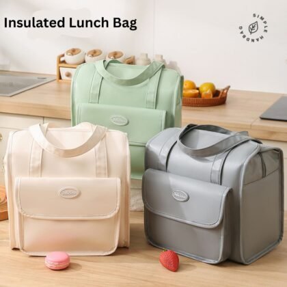 PU Leather Big Size Portable Insulated Lunch Bag with Handle | Zip Closure | 2 Compartment | 28*26*20 Cm | Washable | Assorted Colors | OPP Packing