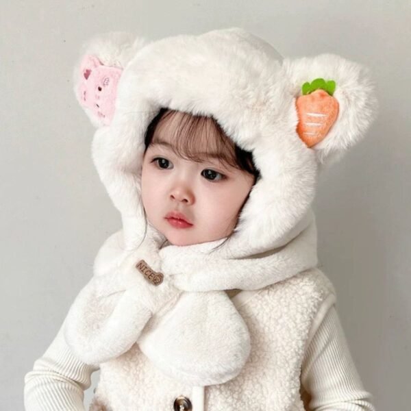 Polyester Cute Winter Hat Scarf Set for Kids | Warm & Windproof | Faux Fur | 85 Cm | Assorted Colors | OPP Packing - Image 2