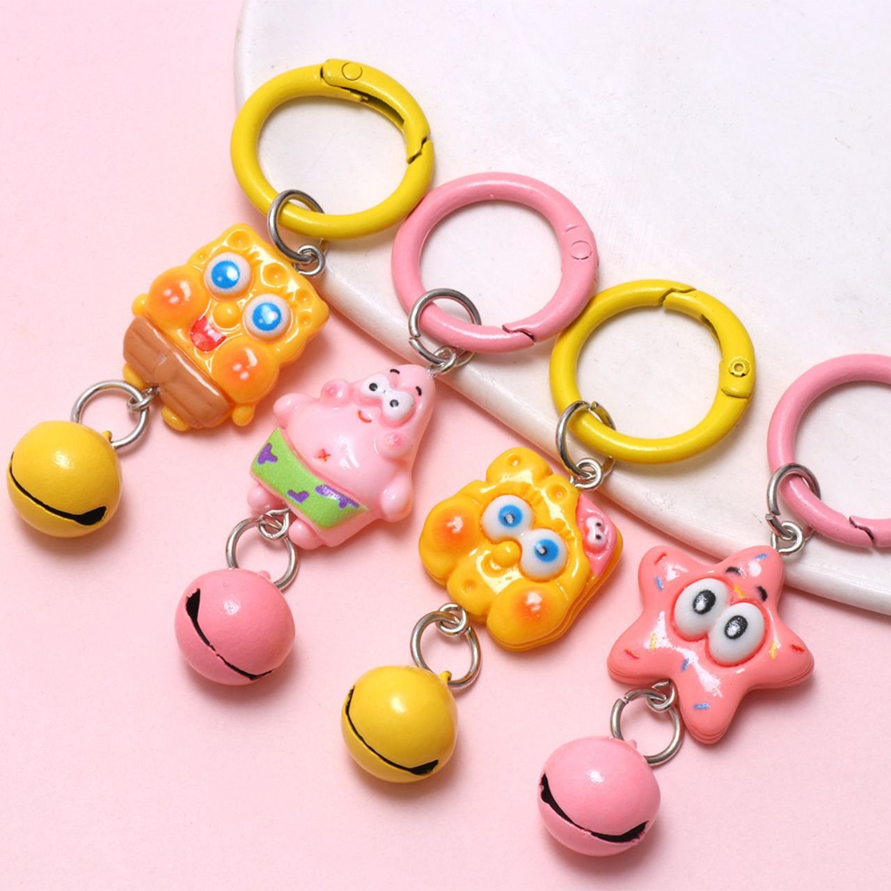 Cute Cartoon Shape Acrylic Keychain with Bell | Pendent & Charm | 6 Cm | Assorted Colors & Design | OPP Packing