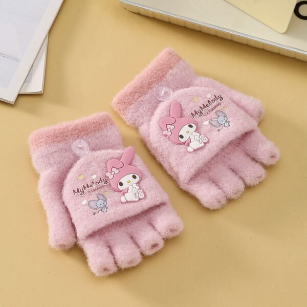 3D Cartoon Print Kawaii Kids Winter Gloves with Mitten Flap | Half Finger Gloves | Wool | Keeps Warm | 13×10 Cm | Assorted colors | OPP Packing - Image 3