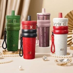 Stainless Steel Travel Coffee Sipper with Straw & Carry Band | Double Wall Insulations | Portable & Leakproof | 710 ML | Assorted Colors | Box Packing