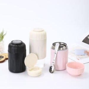 Stainless Steel Double Wall Food Bowl with Folding Spoon | Portable & Leakproof | Round Shape | 600 ML | Assorted Colors | Box Packing