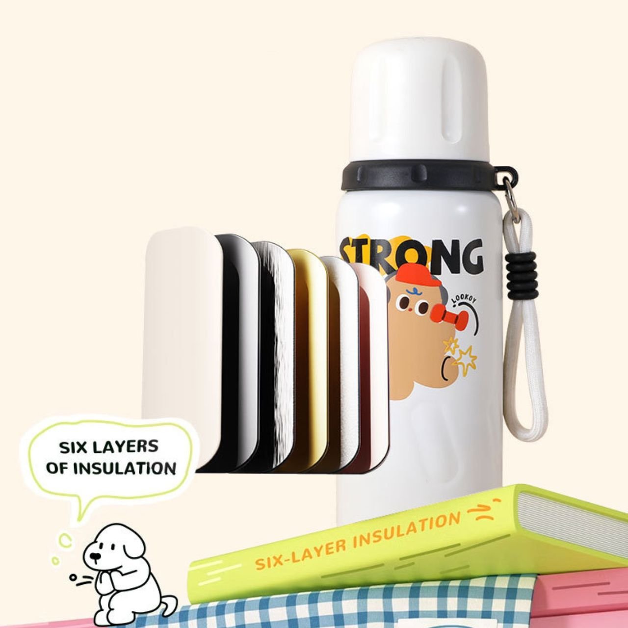 Stainless Steel Kids Sipper with Carry Band | Double wall Insulation | Portable & Leakproof | Printed | 600 ML | Assorted Colors | Box Packing - Image 4