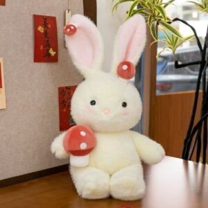 Cute Rabbit Plush Toy with Mushroom & Big Ears | Washable & Huggable | Soft Toy | Imported Skin | Big Size | 50 Cm | OPP Packing