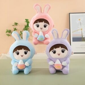 Cute Baby Doll Plush Toy for Kids with Big Bunny Ear | Washable & Huggable | Imported Skin | Soft Toy | Assorted Colors | OPP Packing