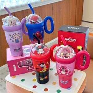 Stainless Steel Insulated Kawaii Tumbler with Straw & Handle | Portable & Leakproof | 880 ML | Assorted Colors & Prints | Box Packing