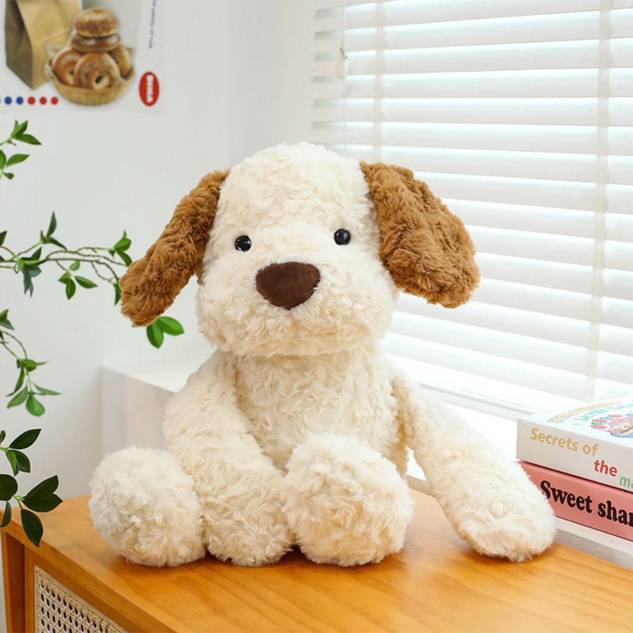 Cute Sitting Fluffy Dog Plush Toy | Super Soft | Washable & Huggable | Imported Skin | Soft Toy | 35 Cm | OPP Packing