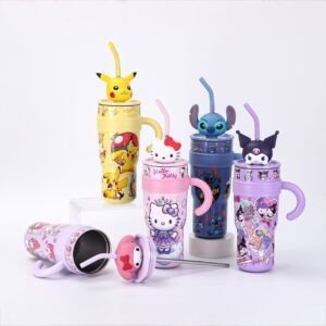 Stainless Steel Kawaii Tumbler with Straw & Handle | Character Head | Double wall Insulation | Portable & Leakproof | 1200 ML | Assorted Colors | Box Packing