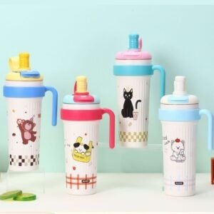 Stainless Steel Insulated Tumbler with Straw & Handle | Double Wall Insulation | Portable & Leakproof | Printed | 750 ML | Assorted Colors | Box Packing