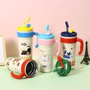 Stainless Steel Insulated Tumbler with Straw & Handle | Double Wall Insulation | Portable & Leakproof | Printed | 750 ML | Assorted Colors | Box Packing