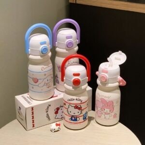 Stainless Steel Kawaii Insulated Kids Sipper with Handle | Dual Sipper | Portable & Leakproof | 500 ML | Assorted Color & Prints | Box Packing