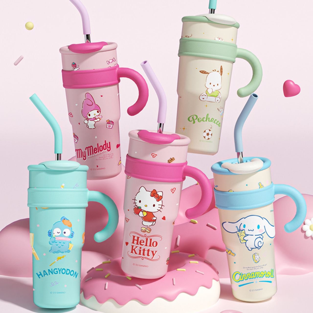 Stainless Steel Kawaii Tumbler with Straw & Handle | Double wall Insulation | Portable & Leakproof | 1200 ML | Assorted Colors | Box Packing