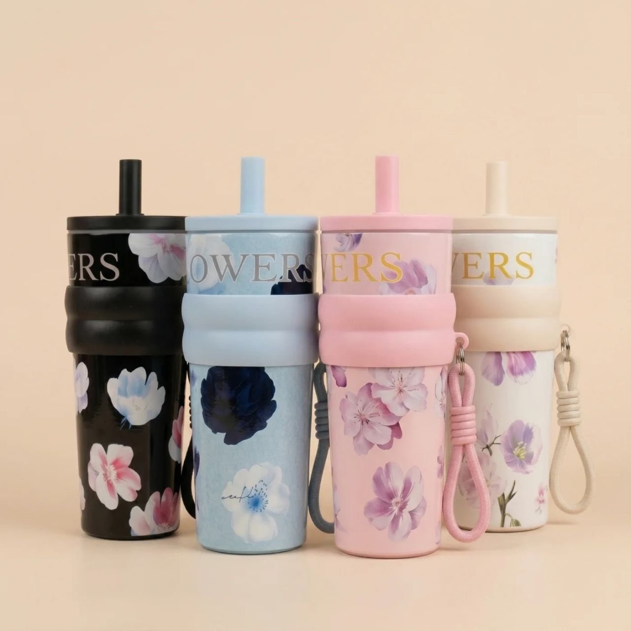 Stainless Steel Premium Insulated Floral Tumbler with Straw & Carry Band | Portable & Leakproof | Double Wall | 750 ML | Assorted Colors | Box Packing