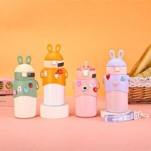Stainless Steel Insulated Rabbit Kids Sipper with Adjustable Strap | Portable & Leakproof | Stickers | Push Lock Button | 500 ML | Assorted Colors | Box Packing