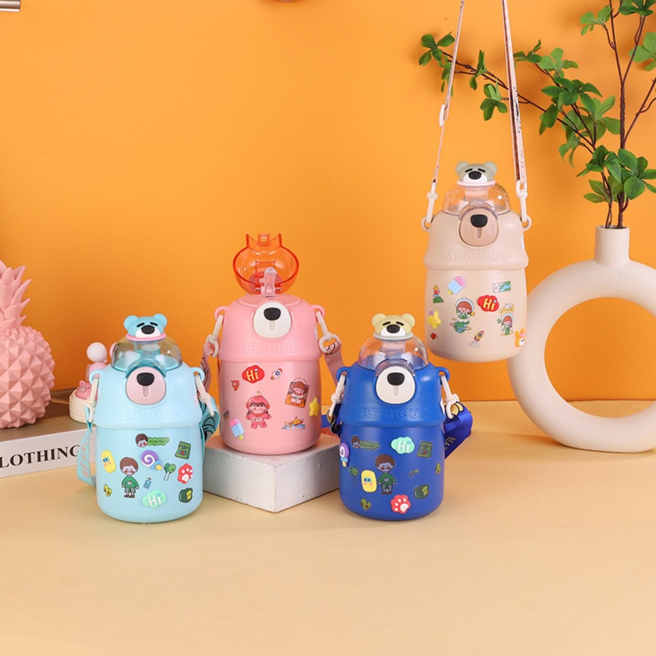 Stainless Steel Kawaii Bear Sipper for Kids with Adjustable Strap | Double Wall Insulation | Portable & Leakproof | 700 ML | Assorted Color | Box Packing