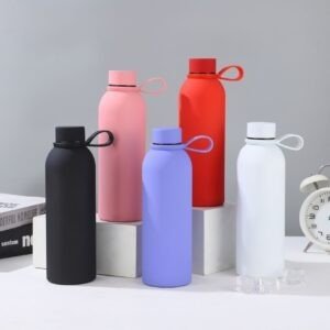Stainless Steel Vacuum Insulated Bottle | Matte Finish & Rubber Coating | Double Wall Insulation | Leakproof | 500 ML | Assorted Colors | Box Packing