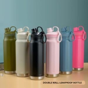 Stainless Steel Double Wall Sport Bottle with Spout Lid | Portable & Leakproof | Wide Mouth | 800 ML | Assorted Colors | Box Packing