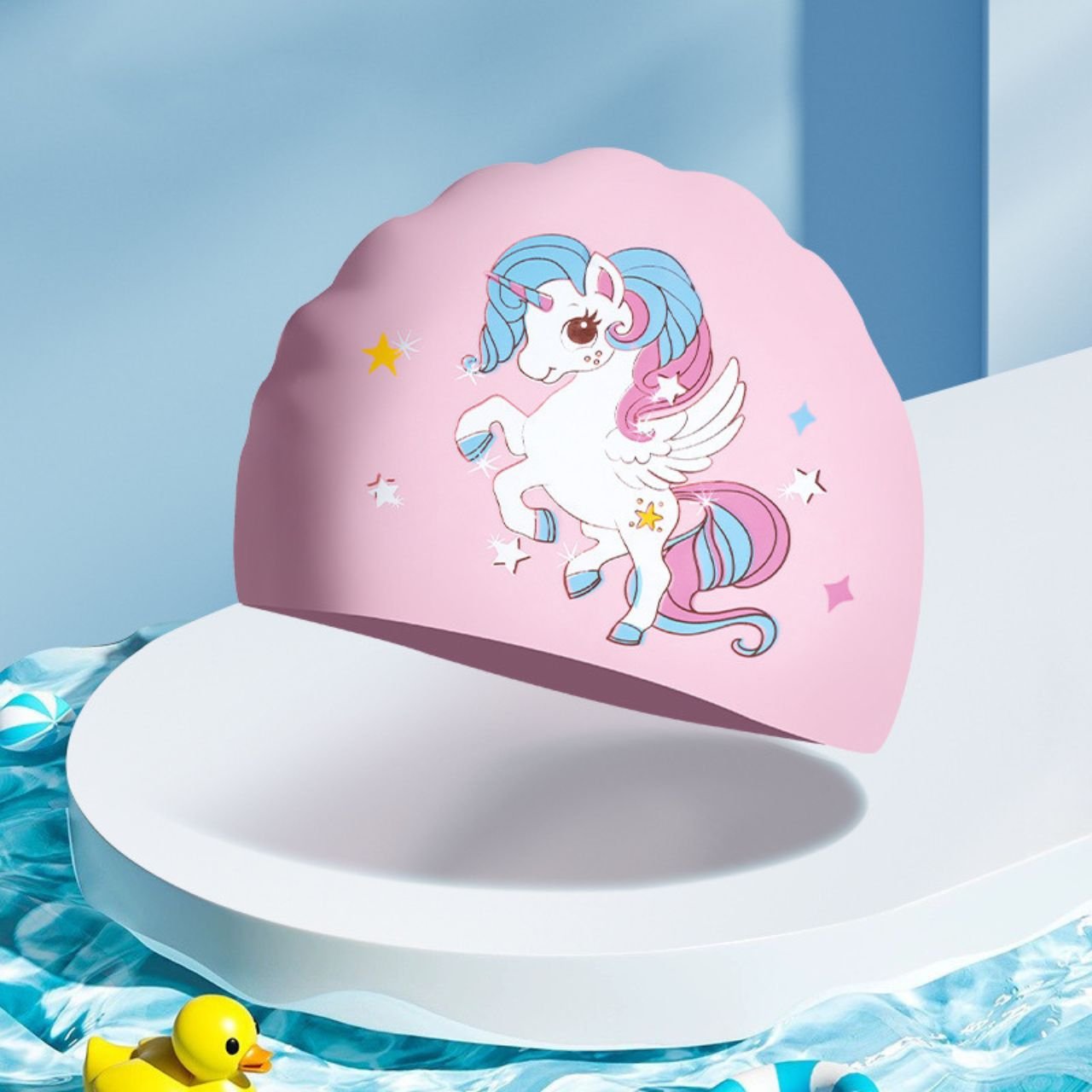 Silicone Cartoon Printed Kids Swimming Cap | Waterproof | Stretchable & Comfortable Fit | Assorted Prints | OPP Packing - Image 2