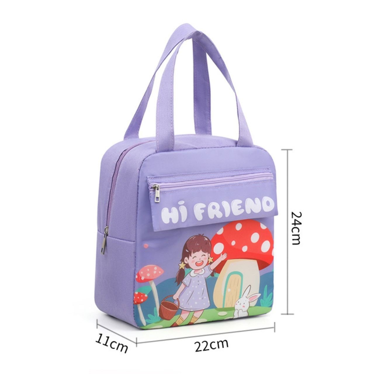 Cartoon Printed Portable Insulated Lunch Bag with Handle | Oxford fabric | Zip Closure | 22*11*24 Cm | Assorted Colors | OPP Packing - Image 7