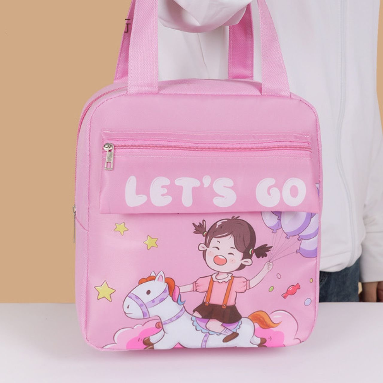 Cartoon Printed Portable Insulated Lunch Bag with Handle | Oxford fabric | Zip Closure | 22*11*24 Cm | Assorted Colors | OPP Packing - Image 2