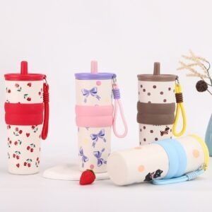 Stainless Steel Insulated Tumbler with Carry Band | Portable & Leakproof | Carry Band | Printed | 710 ML | Assorted Prints & Colors | Box Packing