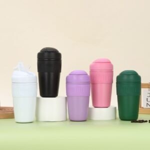 Stainless Steel Insulated Coffee mug | Portable & Leakproof | Silicone Sleeve | Dual Drinking System | 500 ML | Assorted Colors | Box Packing
