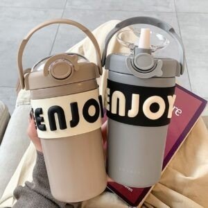 Stainless Steel Insulated Water Bottle with Straw & Handle | Compact & Leakproof | Silicone Sleeve | 450 ML | Assorted Colors | Box Packing