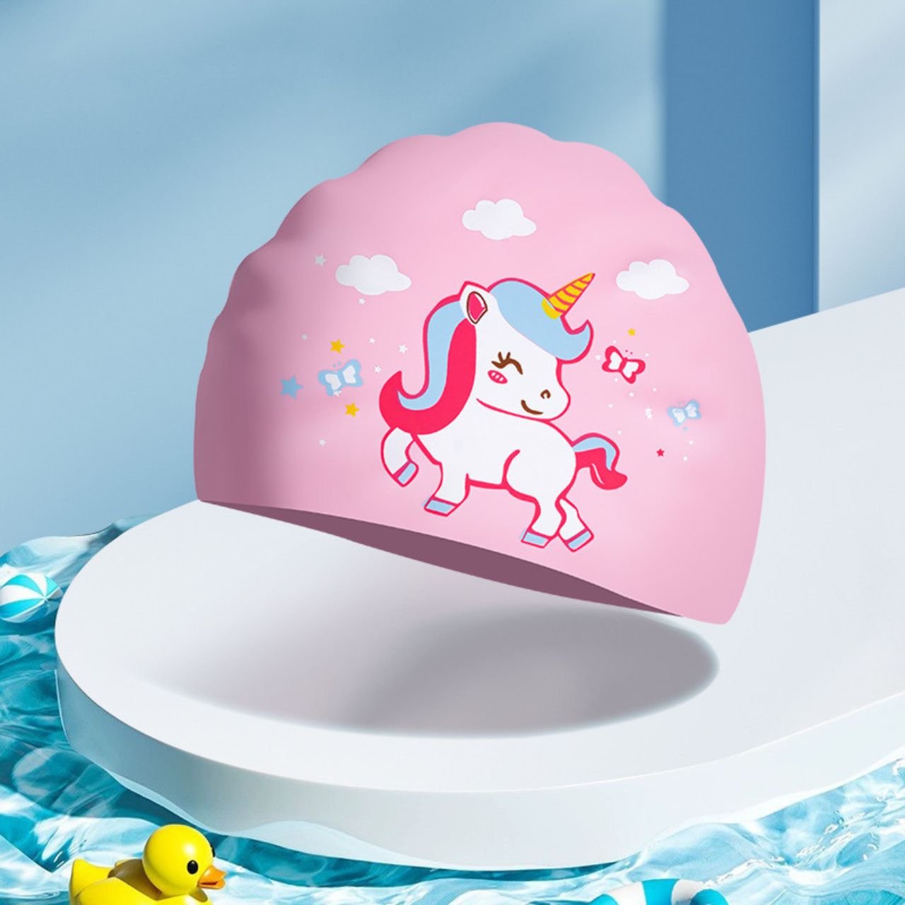 Silicone Cartoon Printed Kids Swimming Cap | Waterproof | Stretchable & Comfortable Fit | Assorted Prints | OPP Packing - Image 4