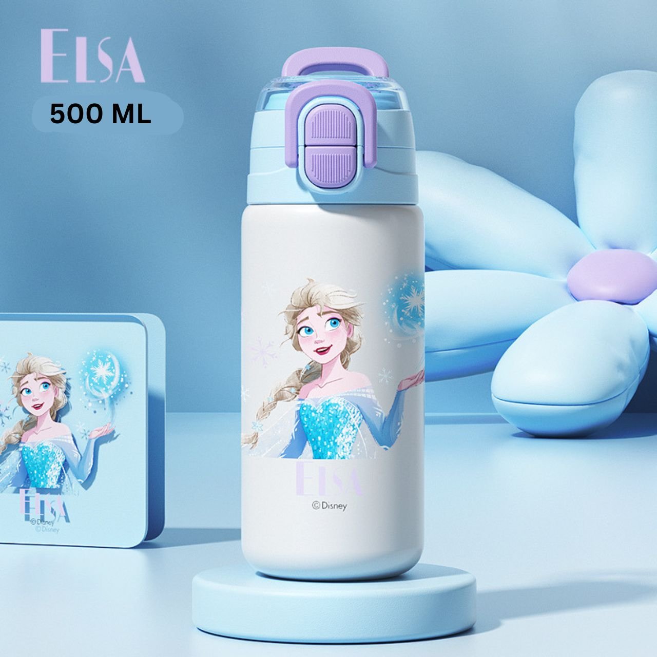 Stainless Steel Thermos Sipper for Kids with Carry Strap | Cartoon Printed | Double Wall Insulated | Portable & Leakproof | Dual Sip | 500 ML | Assorted Colors | Box Packing - Image 3
