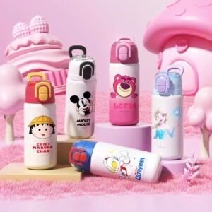 Stainless Steel Thermos Sipper for Kids with Carry Strap | Cartoon Printed | Double Wall Insulated | Portable & Leakproof | Dual Sip | 500 ML | Assorted Colors | Box Packing