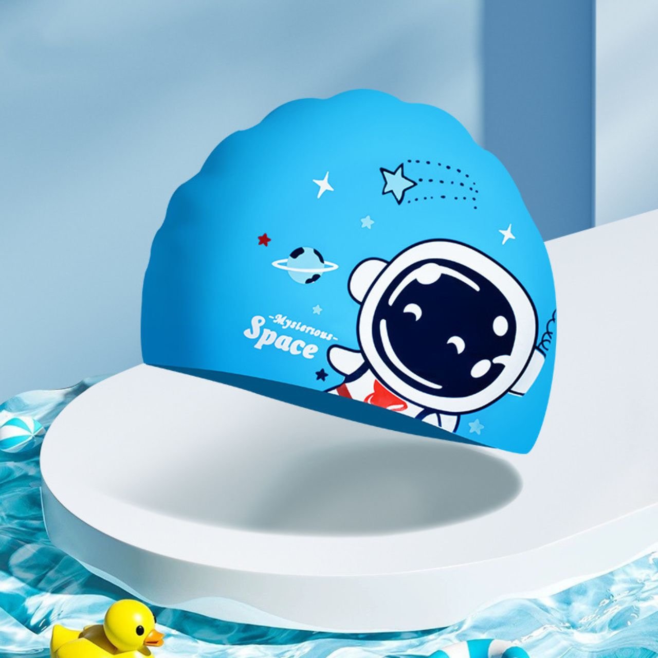 Silicone Cartoon Printed Kids Swimming Cap | Waterproof | Stretchable & Comfortable Fit | Assorted Prints | OPP Packing - Image 3