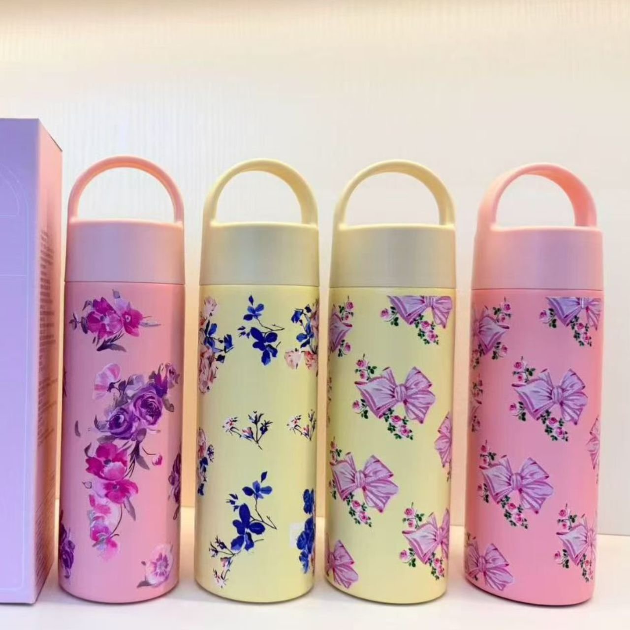 Stainless Steel Insulated Bottle with Handle | Floral Printed | Portable & Leakproof | Wide Mouth | 500 ML | Assorted Colors | Box Packing